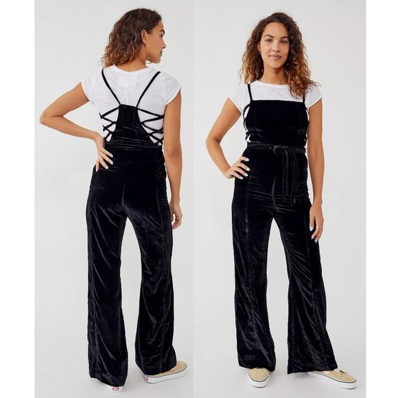 Free People 90s Forever Overall in Black Velvet - Picture 4 of 10